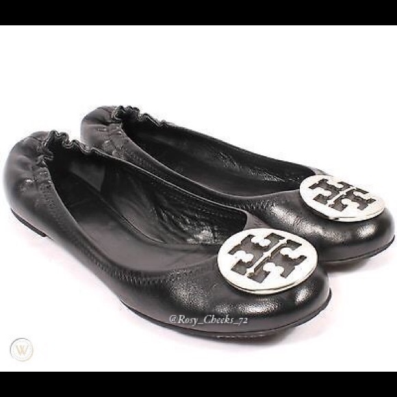 Tory Burch Black and Silver Reva Ballet Flats - Picture 1 of 6